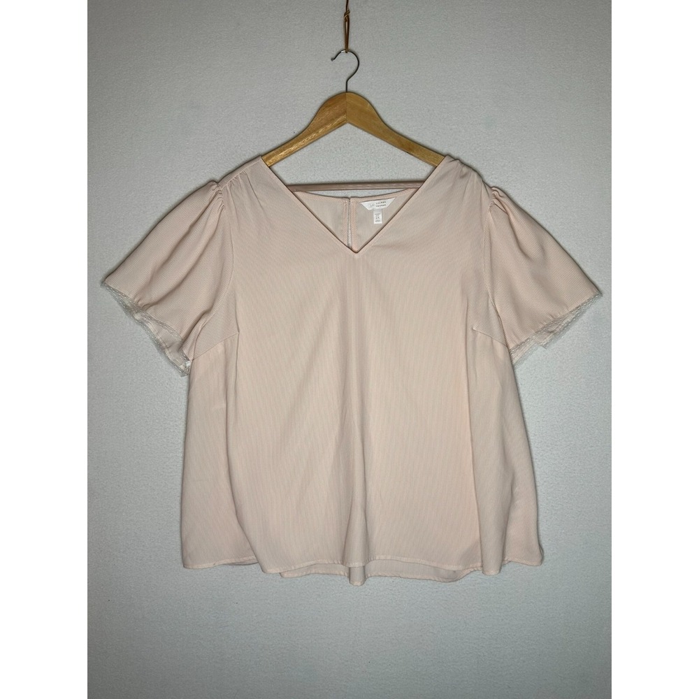 LC Lauren Conrad Pink Striped Night Gown Sleep Shirt Womens Plus Size 2X
